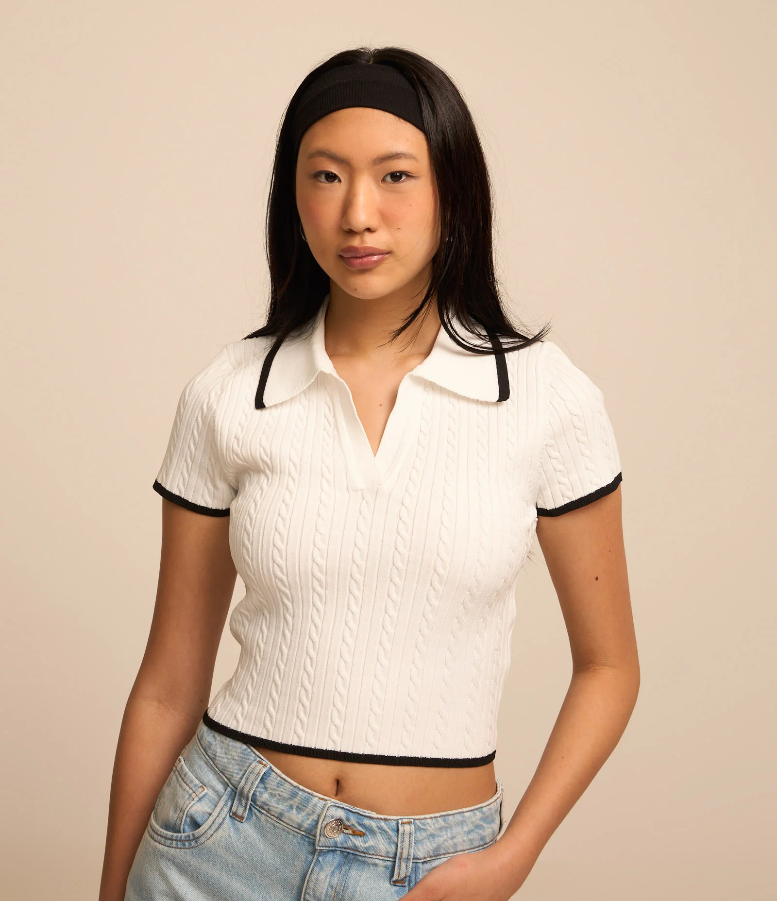 Blusa Polo em Tricô com Acabamento Contrastante Off White - Lojas Renner | Renner (BR)