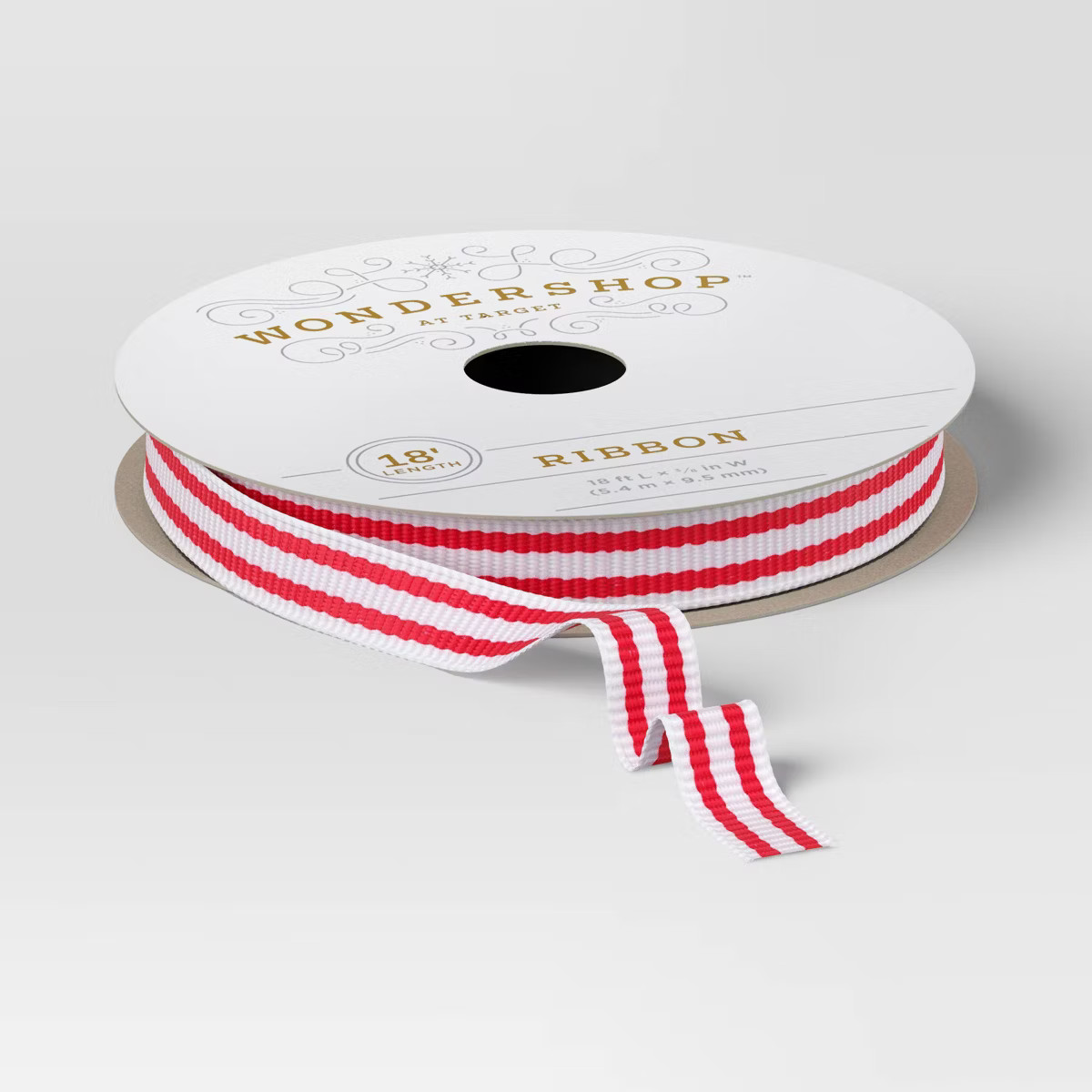 18' Christmas Fabric Ribbon Red Grosgrain/Railroad Striped - Wondershop™ | Target