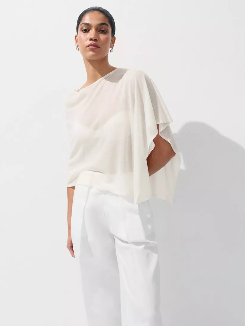 Mango Asymmetric Draped Cape Top, Off White | John Lewis (UK)