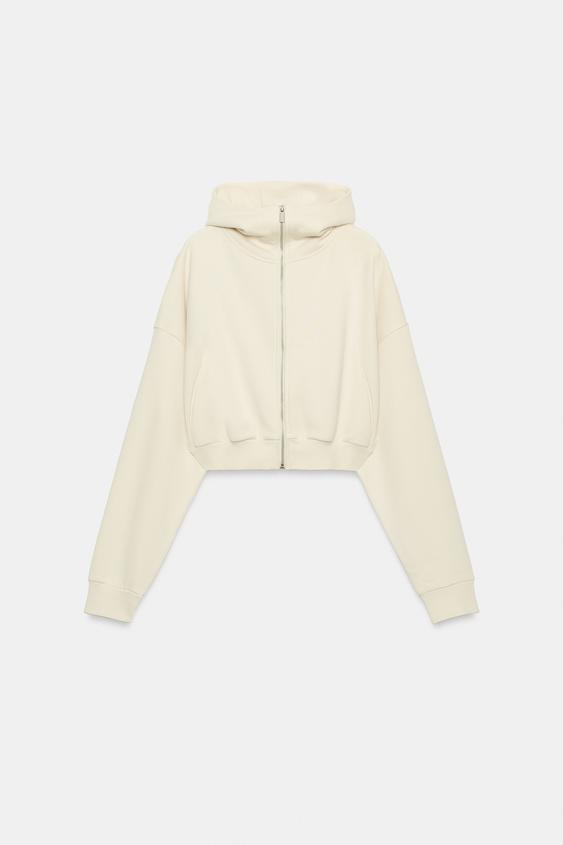 Zara - Cropped Hoodie - Ecru - M - Woman | Zara UK