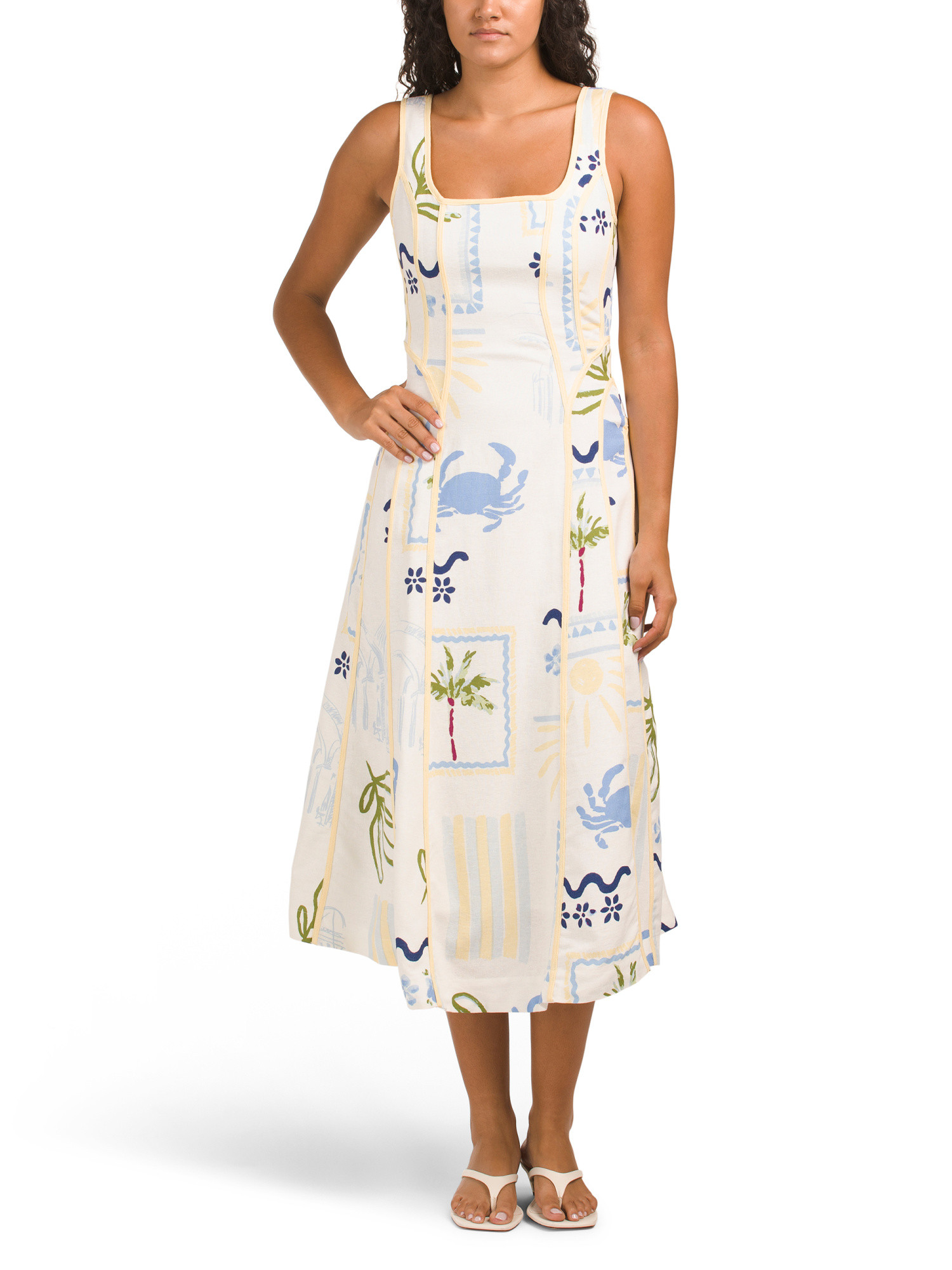 Linen Blend Printed Midi Dress | TJ Maxx
