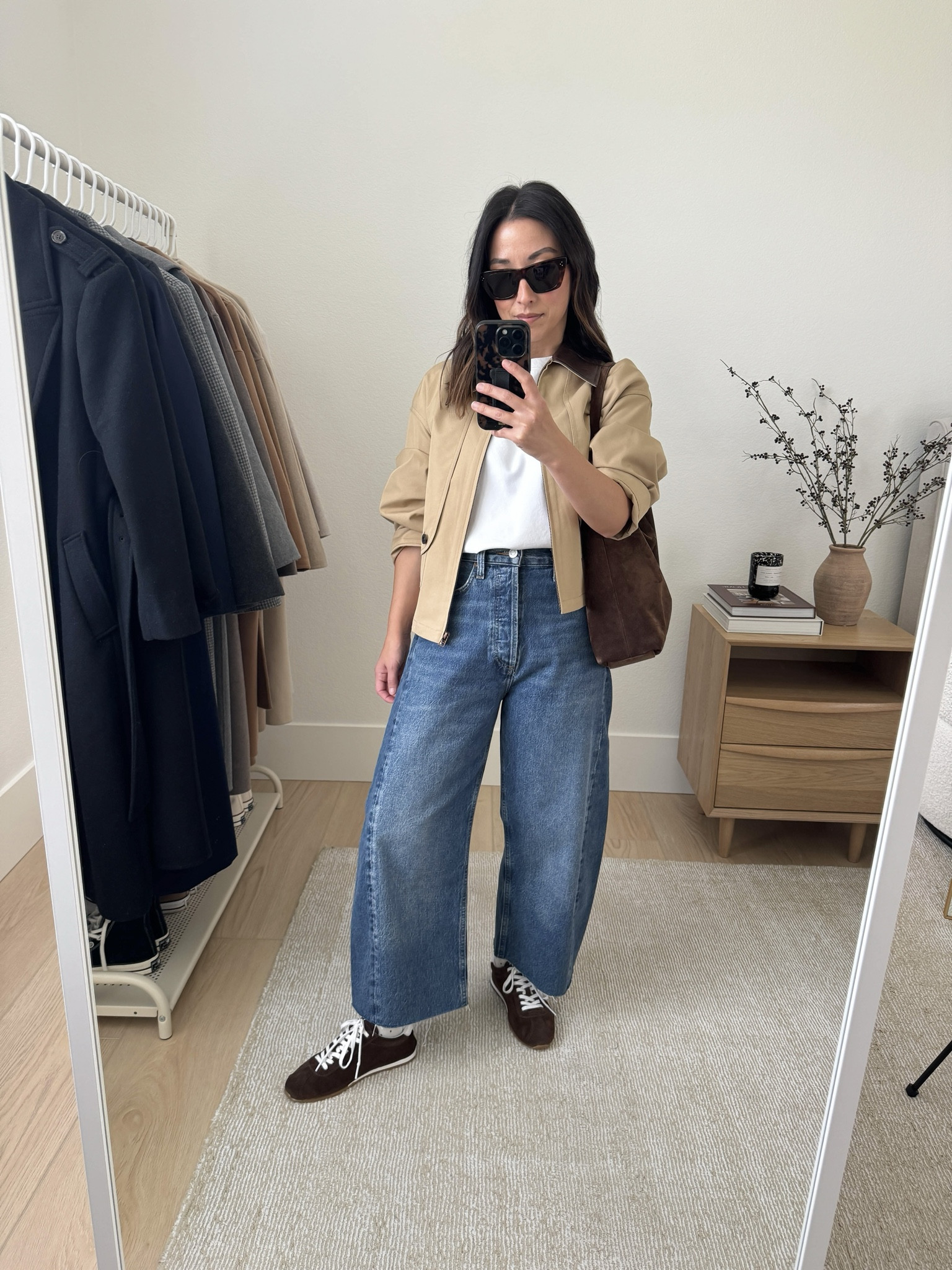 A go-to outfit formula for barrel jeans is a cropped jacket. The sharp length of the jacket allows the barrel jeans to do its thing while balancing all the fabric. 

Fabrique jacket petite xs
Madewell tee xs
AGOLDE jeans 25, cut hems
Madewell socks
Dolce Vita sneakers 6, runs small
Celine sunglasses

#LTKSeasonal #LTKPetite #LTKStyleTip