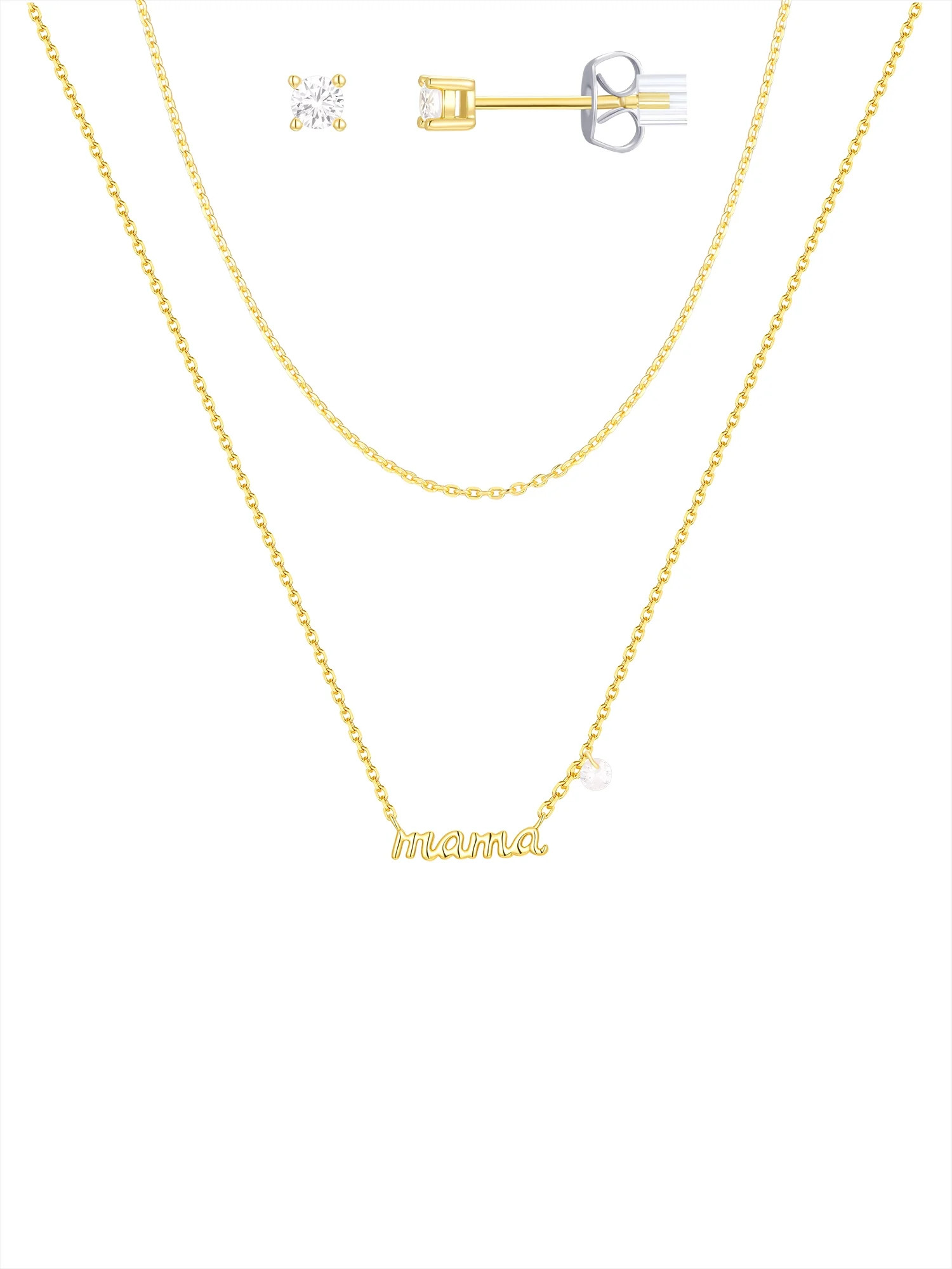 Believe by Brilliance Cubic Zirconia Mama Necklace Set in 14KT Gold Flash Plated | Walmart (US)