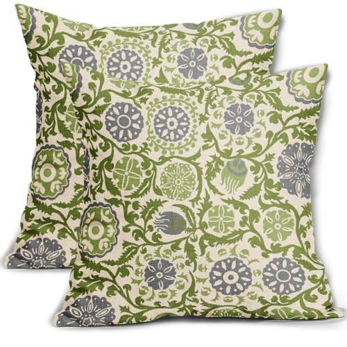 Aytipun Lime Green Grey Gray Pillow Covers 20x20 Set of 2 Boho Vintage Floral Carpet Print Pattern Decorative Outdoor Pillowcases Modern Farmhouse Throw Cushion Case Decor for Couch Sofa Bed | Amazon (US)