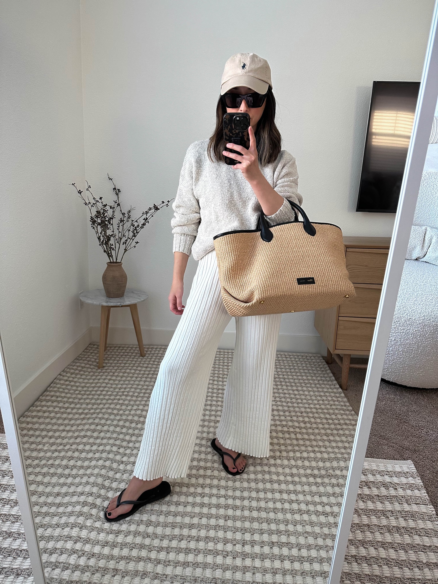 Palm desert travel outfits. Simon Miller ribbed pants. Love these! Elastic waist but sort of snug. 

Hat - Polo Ralph Lauren
Sweater - jenni Kayne xxs
Pants - Simon Miller xs 
Sandals - Haviannas 5
Tote - Khaite Amelia 
Sunglasses - YSL Mica 

Petite style, tonal style, neutral outfit, capsule wardrobe, minimal Style, street style outfits

#LTKstyletip #LTKitbag #LTKtravel