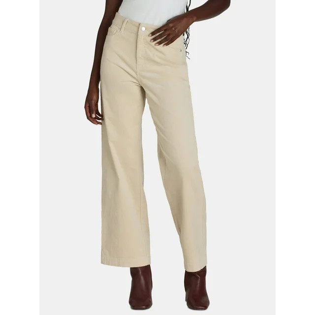 Time and Tru Women’s High Rise Corduroy Wide Leg Pants, Available in 28" and 30" Inseams, Sizes... | Walmart (US)