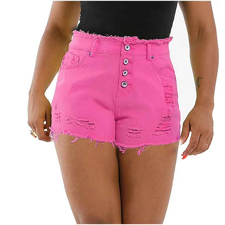 FAKKDUK Women Casual High Waisted Denim Shorts Frayed Raw Hem Ripped Jeans Shorts Hot Pink XL&Hot... | Walmart (US)