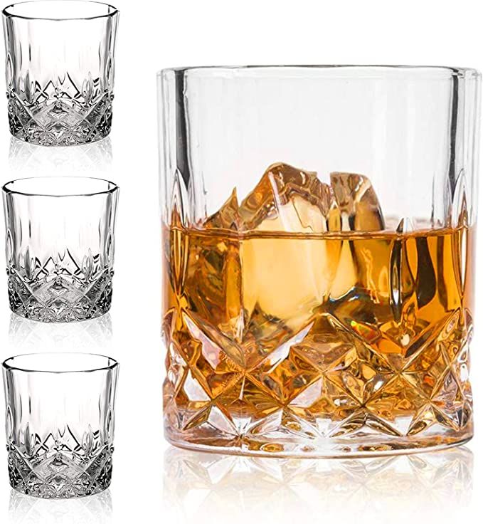 DeeCoo Crystal Old Fashioned Whiskey Glasses (Set of 4), 11 Oz Unique Bourbon Glass, Ultra-Clarit... | Amazon (US)