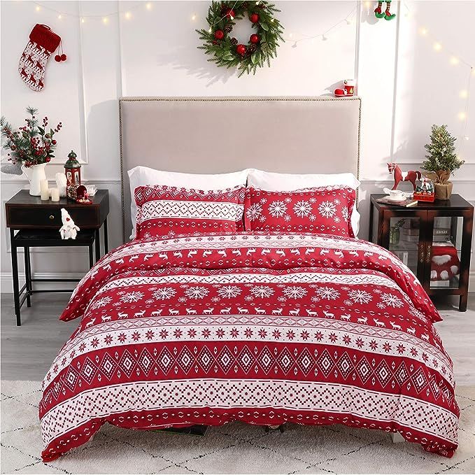 Bedsure Christmas Duvet Cover Queen -Holiday Bedding Sets, Festive Printed Pattern - Soft Microfi... | Amazon (US)