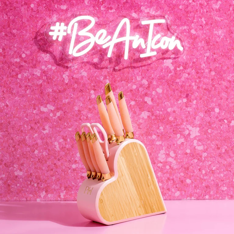 Paris Hilton 10-Piece Heart-Shaped Stainless Steel Knife Block Set, Pink - Walmart.com | Walmart (US)