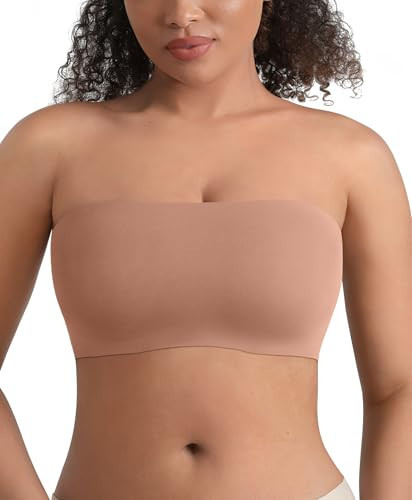 FeelinGirl Comfort Tube Top Bandeau Bra Seamless Padded Strapless Bra for Women No Underwire Plus Size Mocha Brown 3XL | Amazon (US)