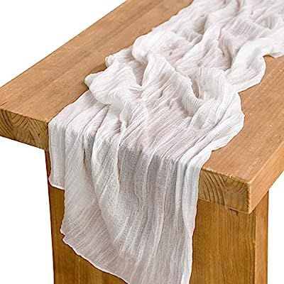 Ling's moment 10Ft x 35" Wide White Gauze Semi-Sheer Table Runner Cheesecloth Tablecloth for Wedd... | Amazon (US)