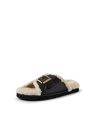 Mollini Esme Black Cream Leather-shearling Slides | David Jones | David Jones (Australia & New Zealand)
