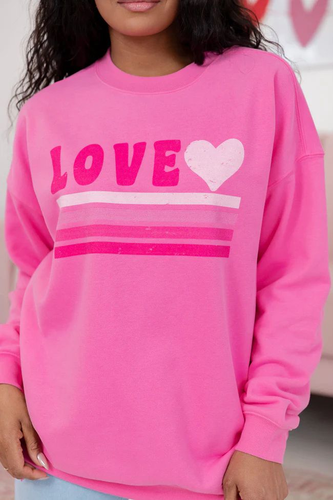 Love Retro Pink Oversized Graphic Sweatshirt | Pink Lily