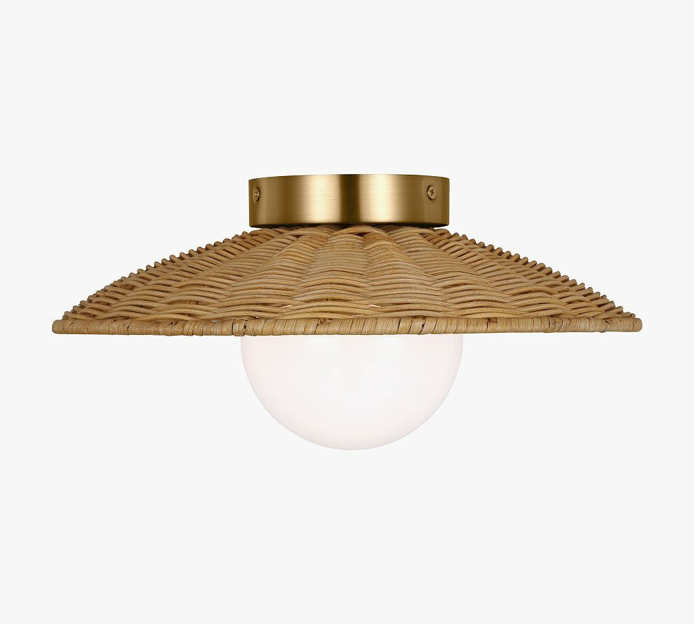 Soleil Rattan Flush Mount, Burnished Brass | Pottery Barn (US)
