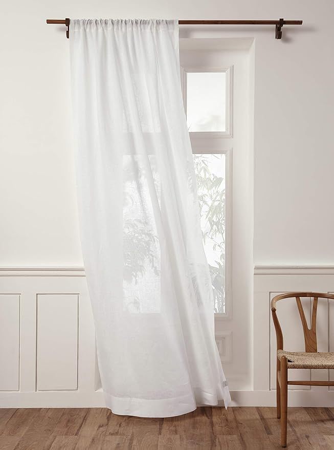 Solino Home Linen Sheer Curtain – 52 x 63 Inch White Rod Pocket Window Panel – 100% Pure Natu... | Amazon (US)