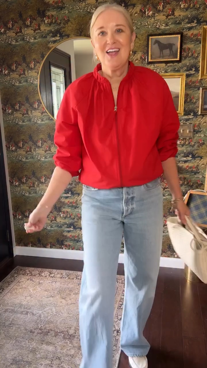 Inspiration is everywhere, and I get so much inspo from @sheerluxe !  This outfit was inspired by Hodge @sarahjtempleman ❤️ The red jacket was just the pop I needed right now! 

Comment SHOP to have links sent directly to your DM’s!

I’ve linked several similar jackets in my LTK🔴

#everydaystyle #over50 #over40 #midlifewomen