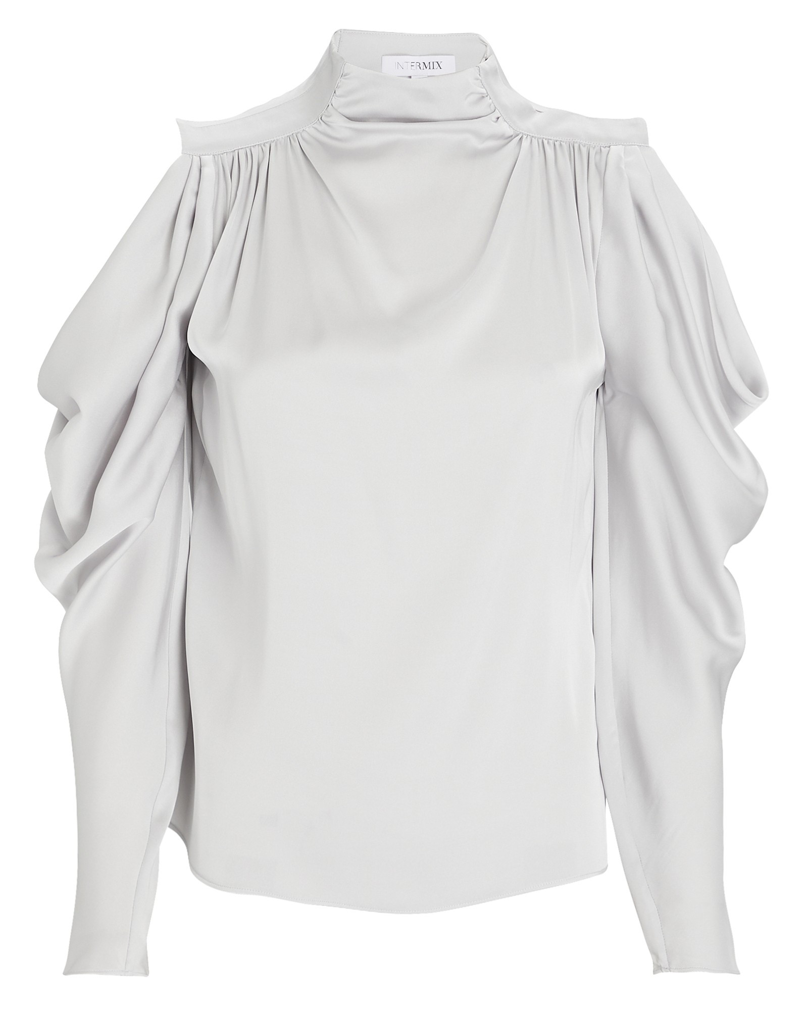 INTERMIX Krysta Cold-Shoulder Silk Blouse, Silver 14 | INTERMIX
