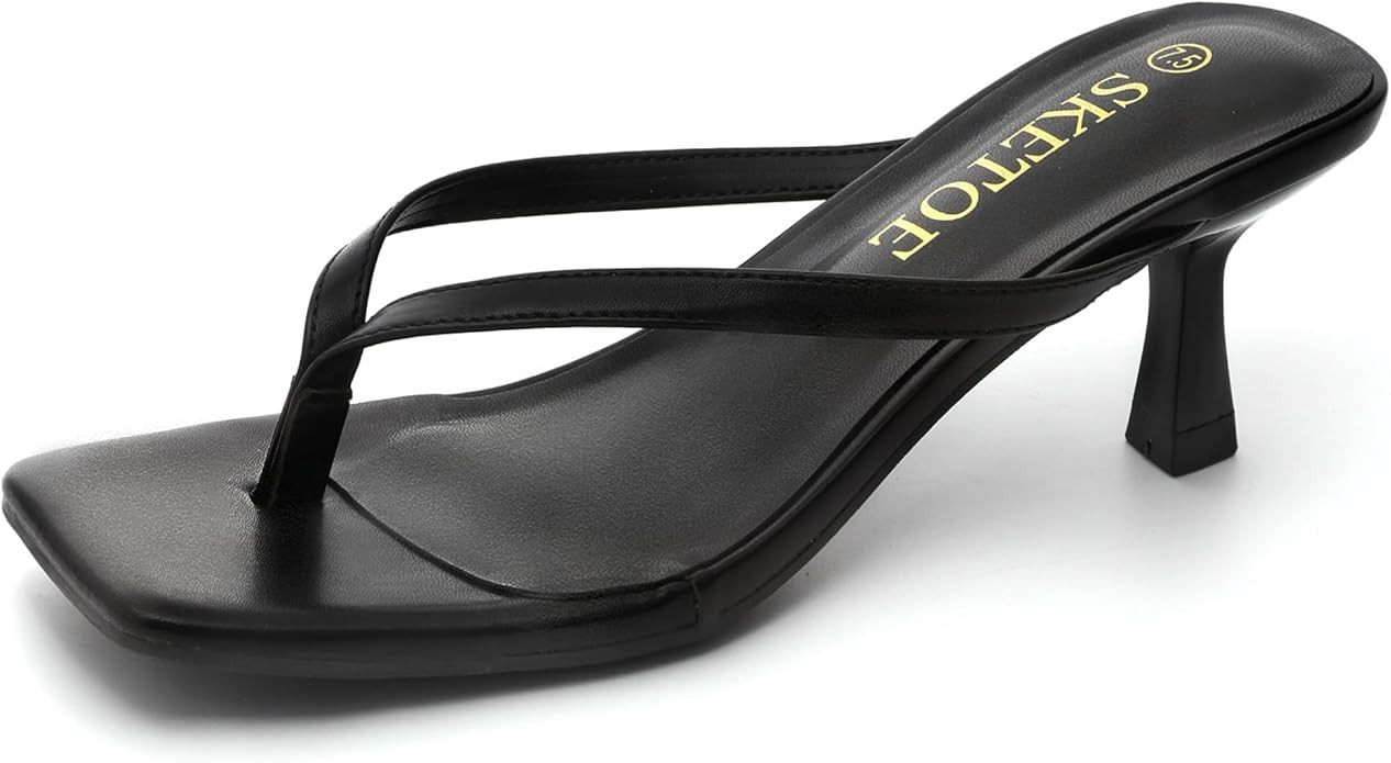 Kitten Heels for Women Square Toe Sandals Flip Flop Heels Thong Sandals Comfortable Summer 2 Inch... | Amazon (US)