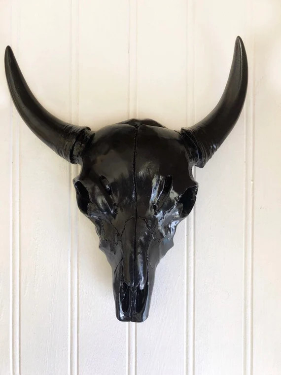 Black Longhorn Skull - Skull Wall Decor -Black Skull - Gallery Wall - Black Skull - Long Horn Sku... | Etsy (US)