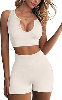 FAFOFA Seamless Workout Sets for Women Ribbed Sport Bra High Waist Running Shorts Gym 2 Piece Yog... | Amazon (US)