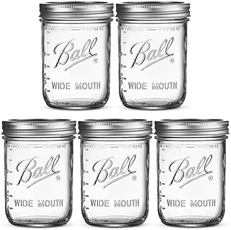 Ball Wide Mouth Mason Jars 16 oz [5 Pack] With mason jar lids and Bands, Ball mason jars 16 oz - ... | Amazon (US)