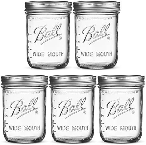 Ball Wide Mouth Mason Jars 16 oz [5 Pack] With mason jar lids and Bands, Ball mason jars 16 oz - ... | Amazon (US)