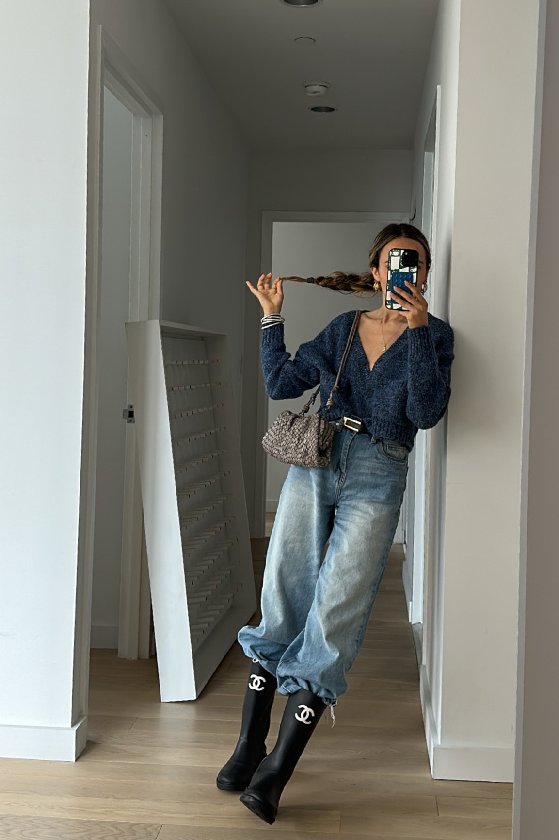 rainy day in the neighbourhood - love this crop sweater, high waisted jeans and ofcourse- the Latico crossbody  and Chanel boots! 

#LTKstyletip #LTKfamily #LTKfindsunder100