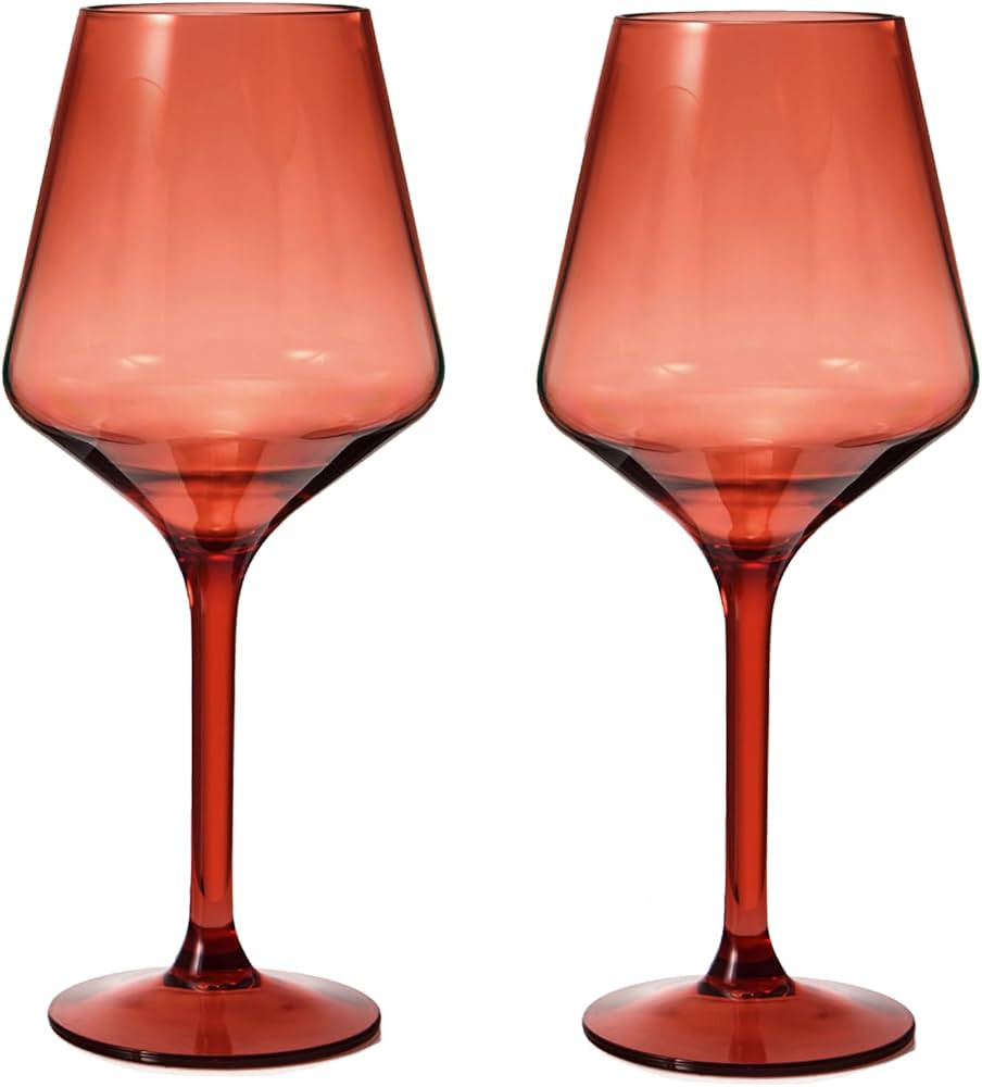 Cranberry Red Shatterproof Tritan Stemmed Wine Glasses, Acrylic Glasses Tritan Drinkware, Unbreak... | Amazon (US)