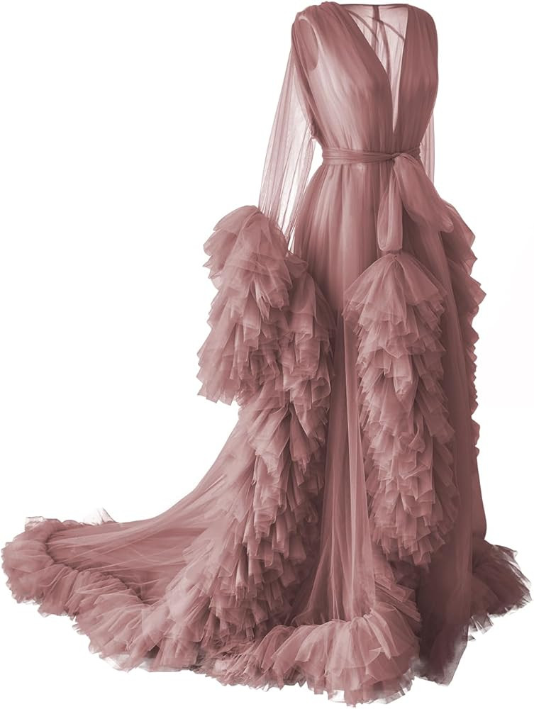 PLUVIOPHILY Maternity Tulle Dress Robe for Photoshoot Baby Shower Photography | Amazon (US)