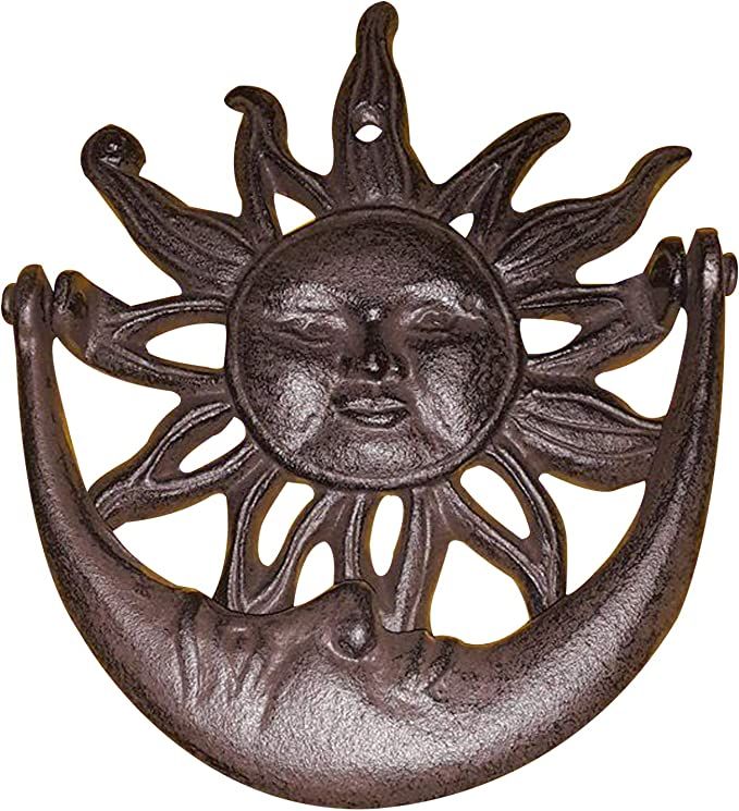 Sun and Moon Front Door Knocker Cast Iron Rustic, Brown | Amazon (US)