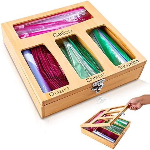 Jesskit Bamboo Ziplock Bag Storage Organizer for Kitchen Drawer, Premium Openable Top Lids Food S... | Amazon (US)