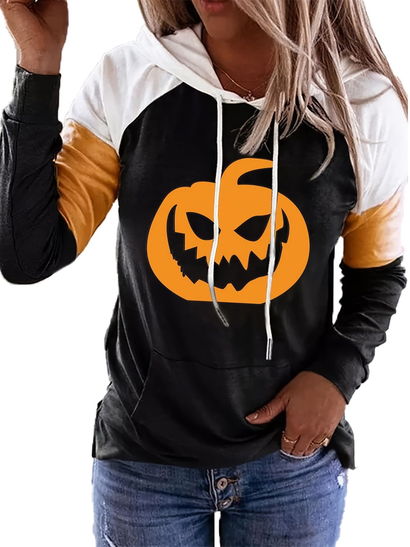 Halloween Pumpkin Print Hoodie, Casual Long Sleeve Drawstring Hoodie, Women's Clothing | Temu Affiliate Program