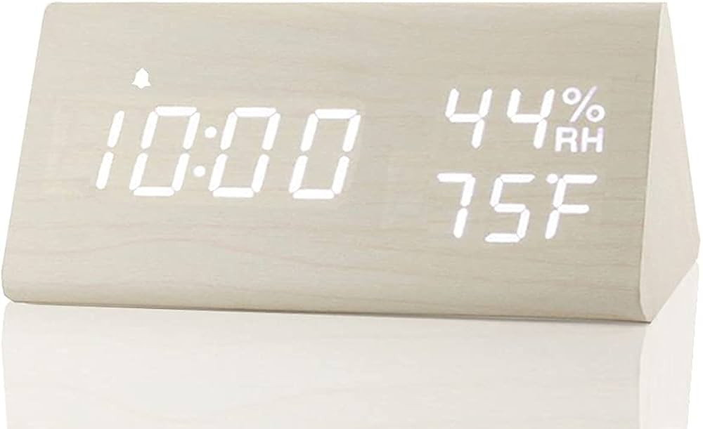 JALL Digital Alarm Clock, with Wooden Electronic LED Time Display, 3 Alarm Settings, Humidity & T... | Amazon (US)