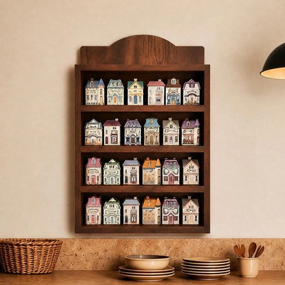Vintage Spice Jar Wooden Rack with 4 Shelves and Drawer Hanging Spice Rack Wall | eBay | eBay US