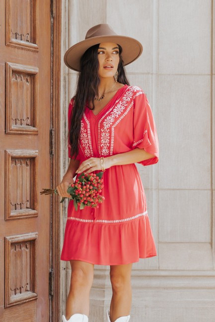 Emily Embroidered Cherry Red Dress | Magnolia Boutique