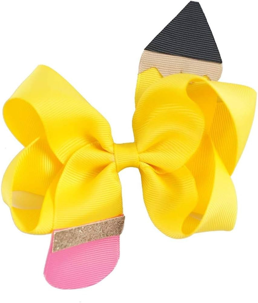 NEW "Yellow Pencil" Hair Bow 4.5 Inch Back to School Bows Alligator Clip Grosgrain Ribbon Boutiqu... | Amazon (US)