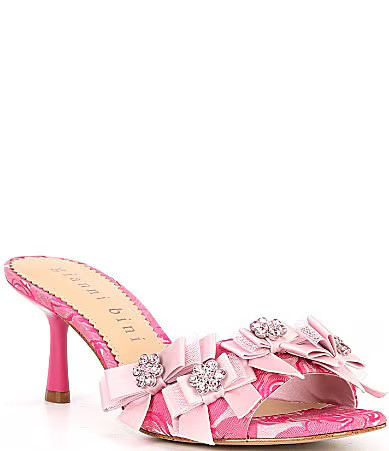 Gianni Bini Lele Embellished Floral Print Satin Bow Detail Dress Sandals - 9 | Dillard's