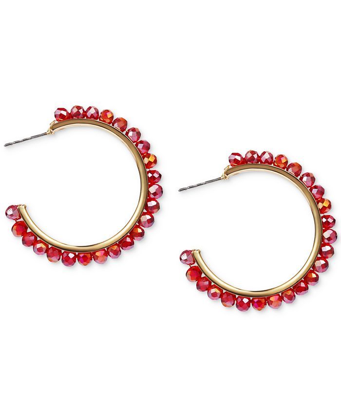 Gold-Tone Medium Colored Bead C-Hoop Earrings, 1.54", Created for Macy's | Macys (US)