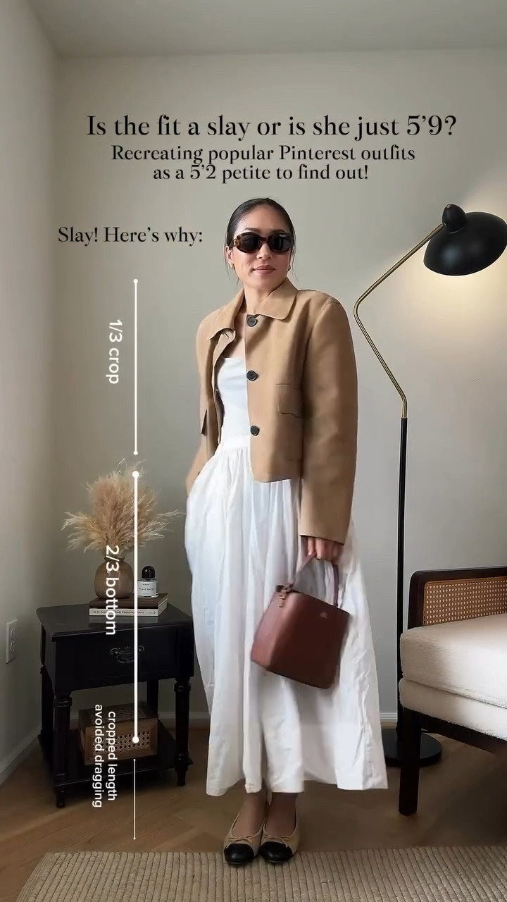 📣 The short girl cheat code: when in doubt: the 2/3 rule! Why this works? It specifically lengthens the body by giving the illusion of longer legs! I personally like the crop of a midi skirt as well, to show some skin at the bottom and avoid the “dragged down” look of maxi skirts🫶🏼 | I actually have a FULL breakdown of the 2/3 rule on my page if you want more details! 🤎 for now, this midi skirt look is perfect for spring and 5’2 approved! 🤍

If you want to see MORE celeb and Pinterest recreation outfits on a 5’2 petite, I’m your gal @amandacapsulewardrobe  and would love to have you hear to solve the “is the fit a slay or is she just tall?” Question for good! 

🔗 Outfit specifics always linked in bio → LTK @amandacapsulewardrobe
⸻

#suedejacket #shortgirlstyle #springoutfitinspo #recreatingpinterestoutfits #midiskirt recreating popular Pinterest outfits, recreating influencer outfits, is it the outfit or is she just tall, Pinterest outfit inspiration, capsule closet inspiration, how to style a cropped jacket on short girls, how to style black a midi skirt on petite women, timeless chic looks, minimalist chic outfits, short girl styles, petite styling, 5’2 height, massimo Dutti suede blazer, massimo Dutti crop suede jacket