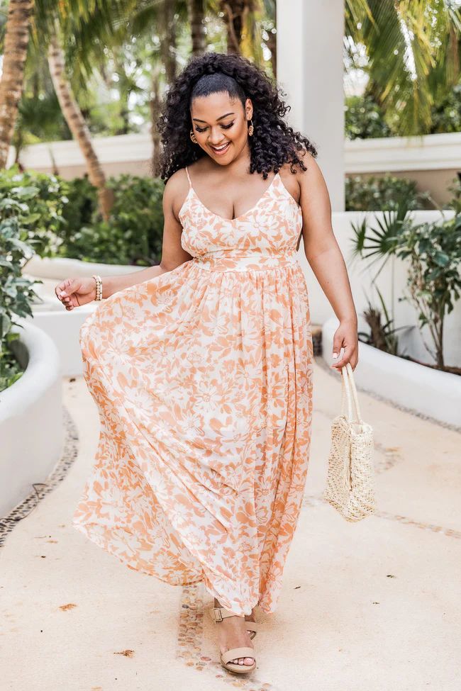 It's Love At First Sight Peach Floral Maxi Dress | Pink Lily