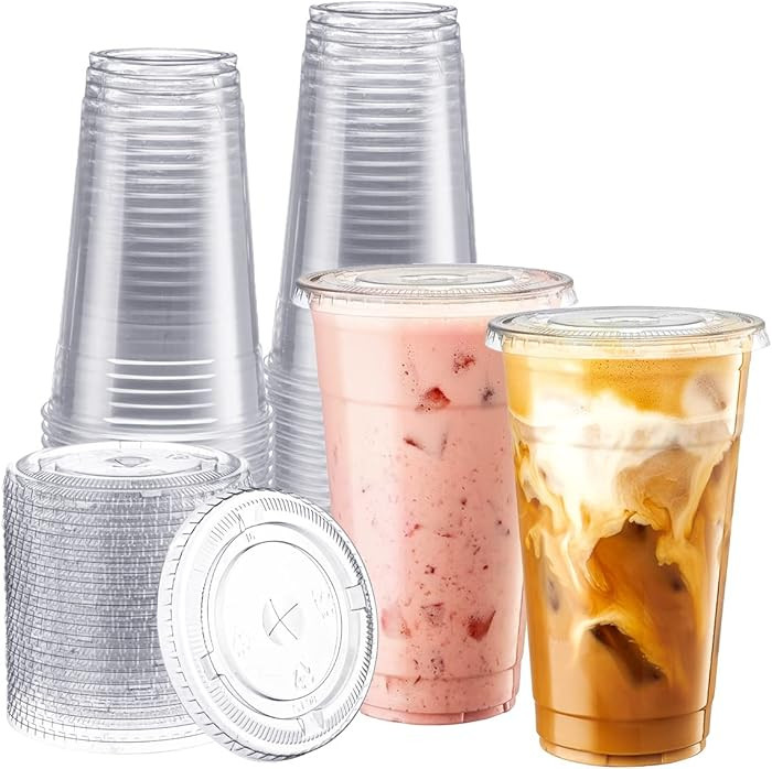 [100 Sets 24 oz. Plastic Cups With Lids, Smoothie Cups, Milkshake Cups | Amazon (US)