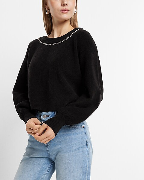 Bow Embellished Convertible Sweater | Express