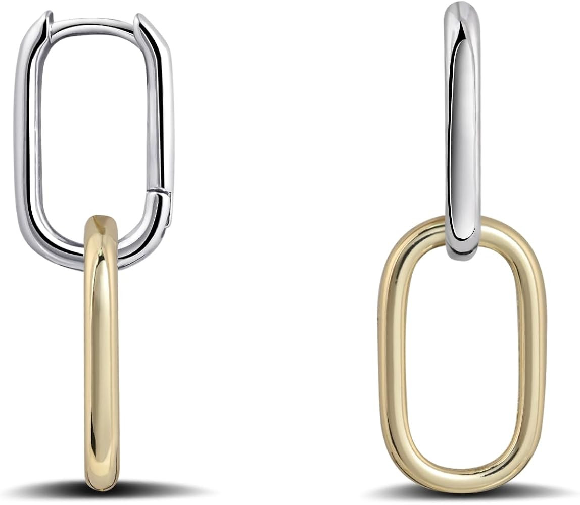 925 Sterling Silver Double Oval Huggie Hoop Earrings for Women, Small Silver Hoop Earrings for Se... | Amazon (US)