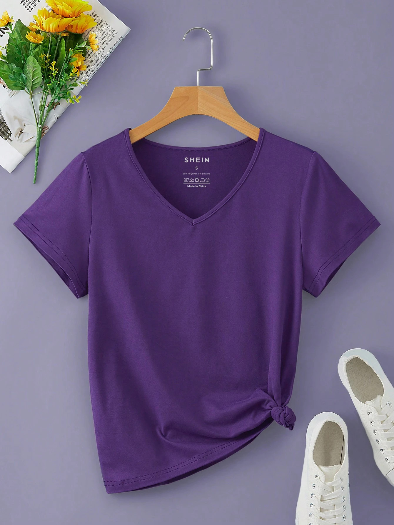 SHEIN Essnce Solid V Neck Tee | SHEIN