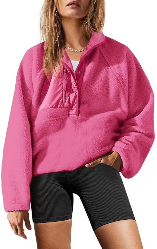 Yanekop Womens Fuzzy Fleece Pullover Sherpa Sweatshirt Long Sleeve Button Down Sweater Jacket wit... | Amazon (US)