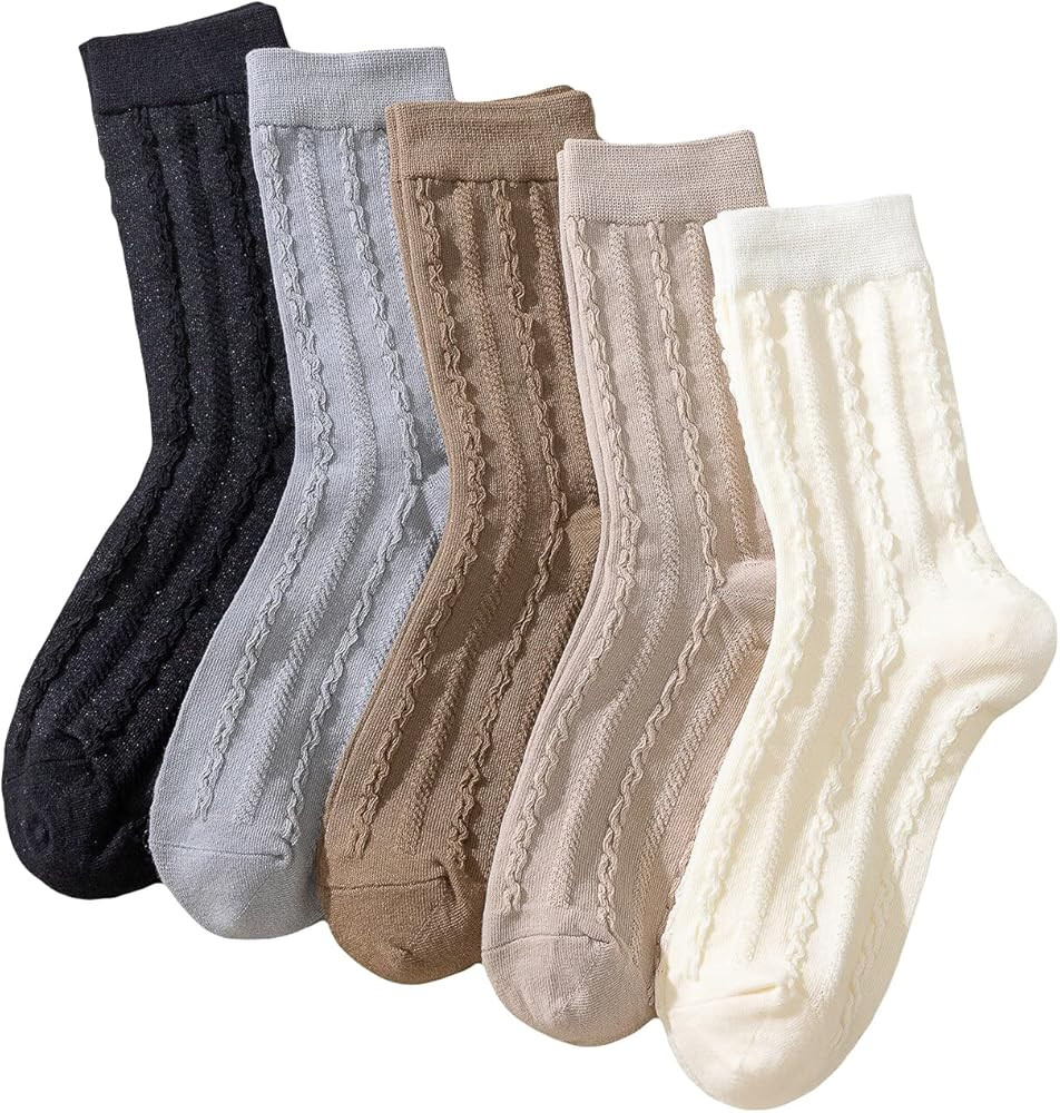 Milumia Women's 5 Pairs Cable Knit Crew Socks Casual Comfy Winter Socks | Amazon (US)