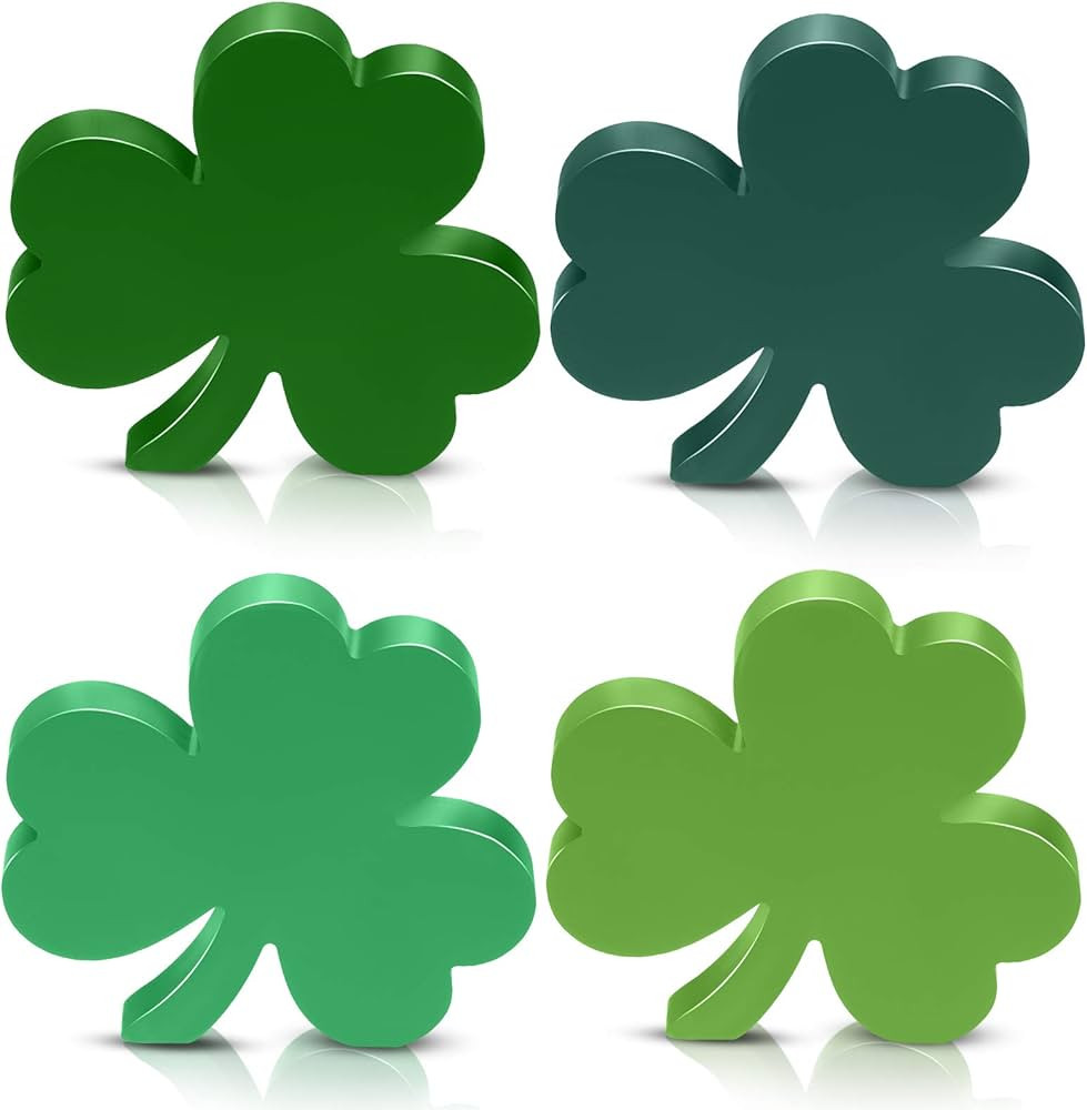 Jetec 4 Pieces St. Patrick's Day Freestanding Shamrock Decor Wooden Shamrock Decor Green Shamrock... | Amazon (US)
