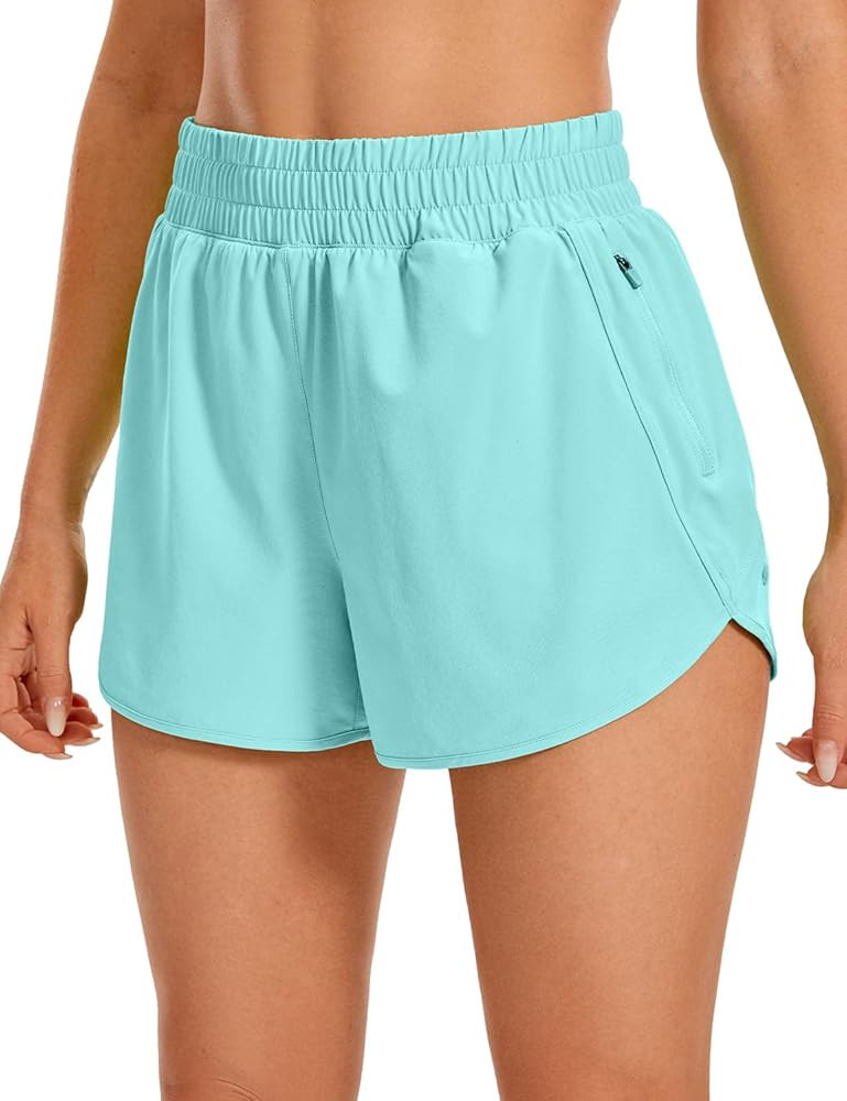 CRZ YOGA Womens High Waisted Running Shorts Mesh Liner 3'' Dolphin Quick Dry for Athletic Gym Tra... | Amazon (US)