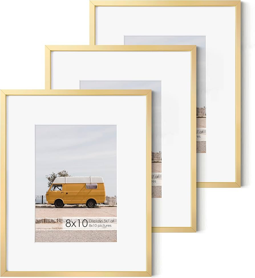 8x10 Inch Metal Picture Frame - Aluminum Photo Frames - 5x7 Mat - High Definition Tempered Glass ... | Amazon (US)
